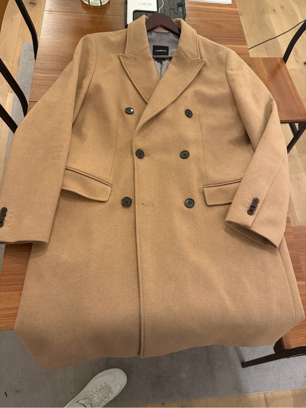 Express Camel Double-Breasted Wool Coat - Men's